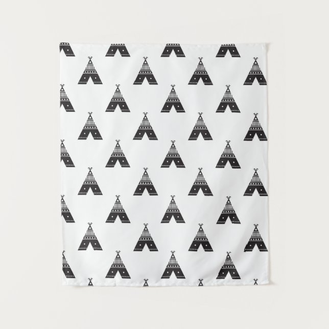 Black and White. Teepee Pattern. Tapestry (Front)
