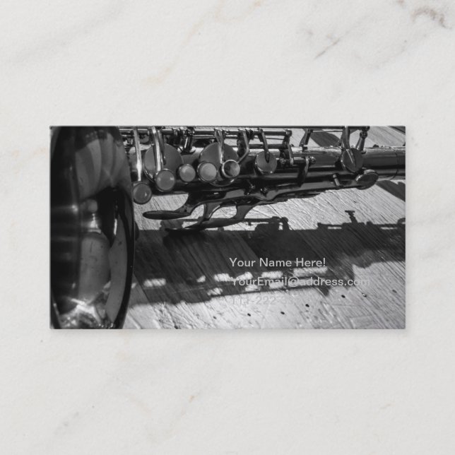 Black and White Tenor Saxophone Business Card (Front)