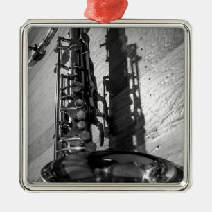 Black and White Tenor Saxophone Metal Ornament