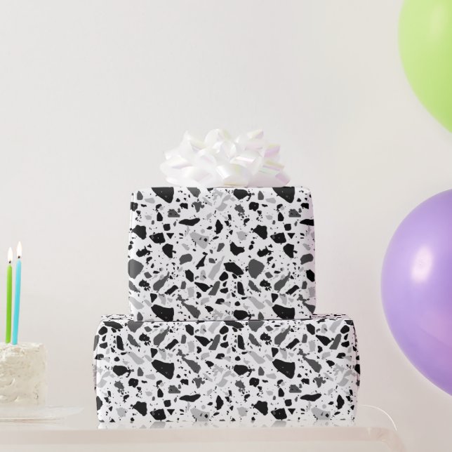 Black and White Terrazzo Wrapping Paper (Party Gifts)