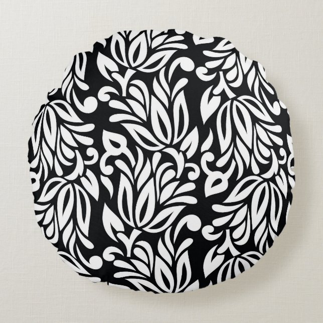 Black and white textile. round pillow (Front)