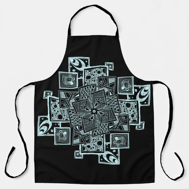 Black and white textured line tangle design apron (Front)