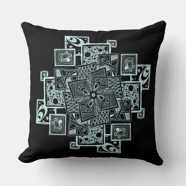 Black and white textured line tangle design throw pillow (Front)