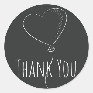 Black And White Thank You Balloon Heart Classic Round Sticker