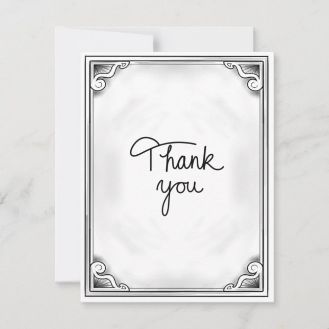 Black and White Thank You Card Rustic Flat Blank (Front)