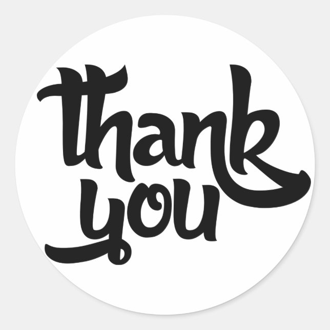 Black And White Thank You Classic Round Sticker (Front)