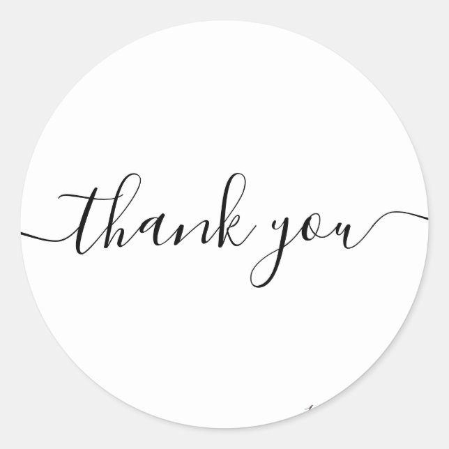 black and white Thank You Classic Round Sticker (Front)