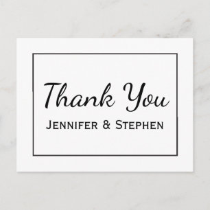 Black and White Thank You Minimalist Wedding Party Postcard