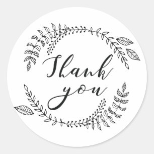 Black and white thank you. Modern wedding wreath Classic Round Sticker