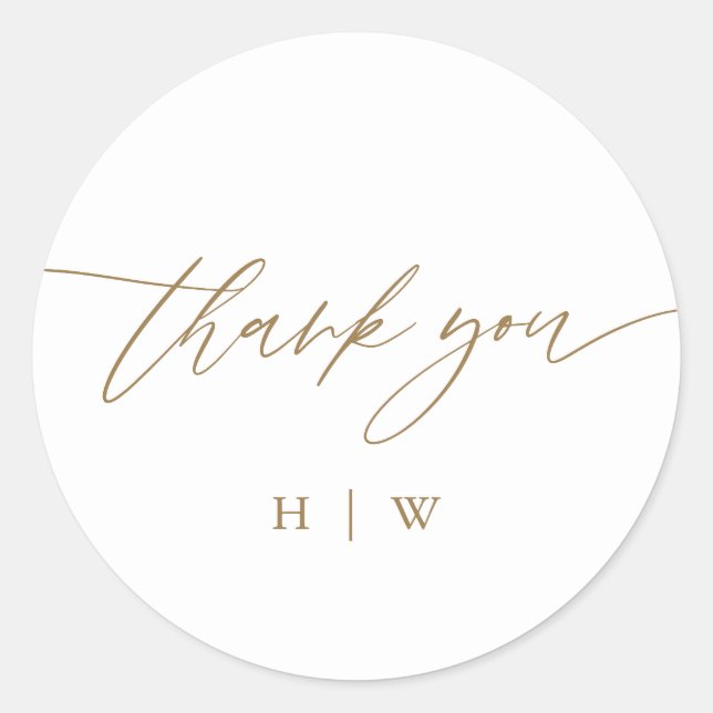 Black and White Thank You Monogram Wedding Classic Round Sticker (Front)