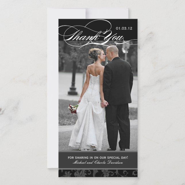 Black and White Thank You Photo Card (4x8) (Front)