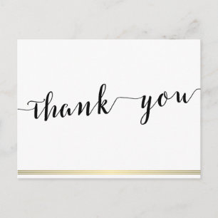 Black And White Thank You Postcards Gold Lines