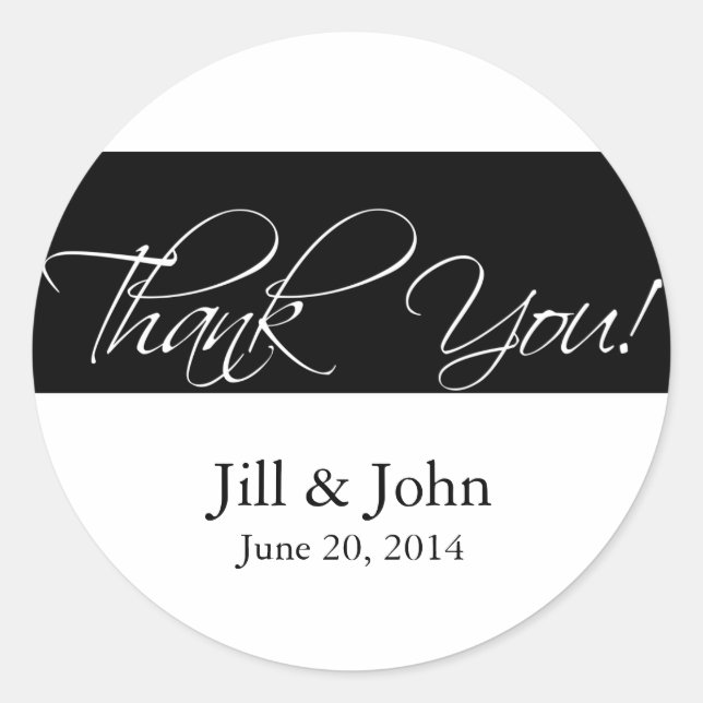 Black and White Thank You Wedding Favour Sticker (Front)