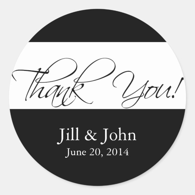 Black and White Thank You Wedding Favour Stickers (Front)