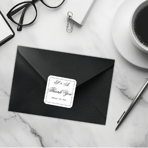 Black and White Thank You Wedding Square Sticker