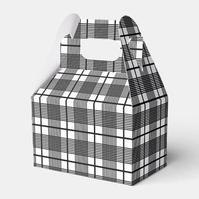 Black and White Thin Glen Plaid Pattern  Favor Box (Front Side)