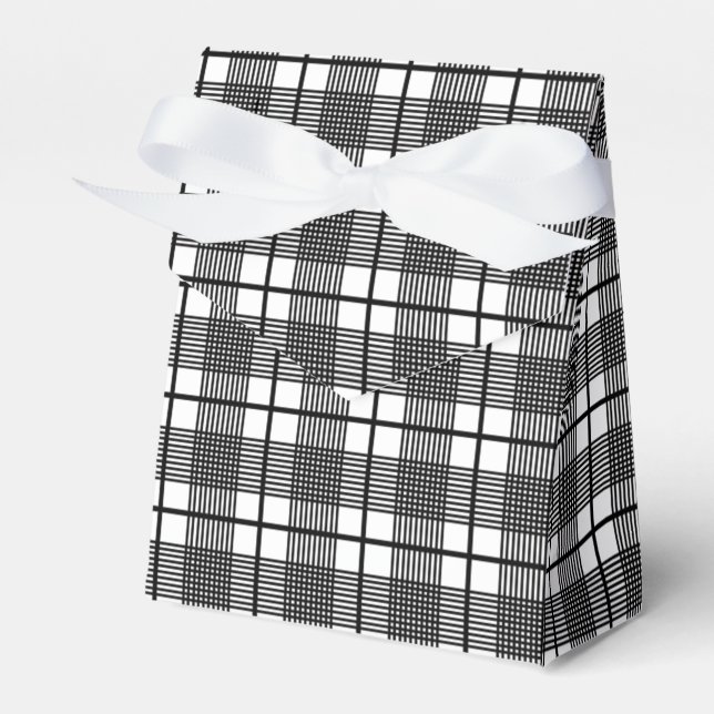 Black and White Thin Glen Plaid Pattern  Favor Box (Front Side)
