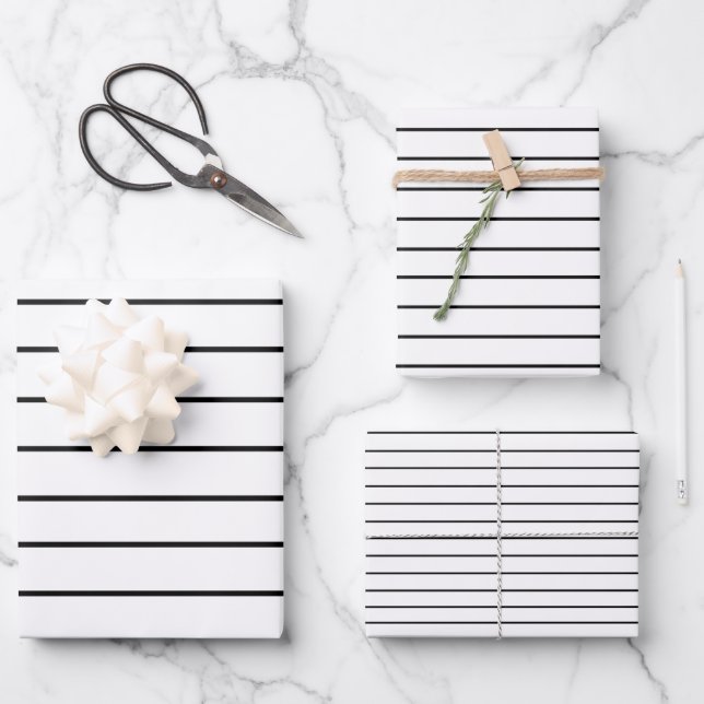Black And White Thin Stripes Wrapping Paper Sheet (Front)