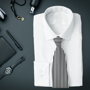 Black and White Thin Vertical Stripes Tie