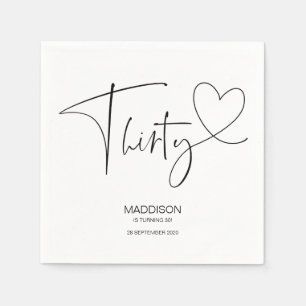 Black and White Thirty 30th Birthday Party Napkins
