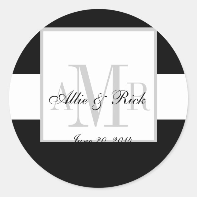 Black and White Three Monogram Wedding Seal (Front)