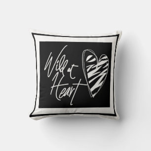 Black and white throw pillow “Wild at Heart”