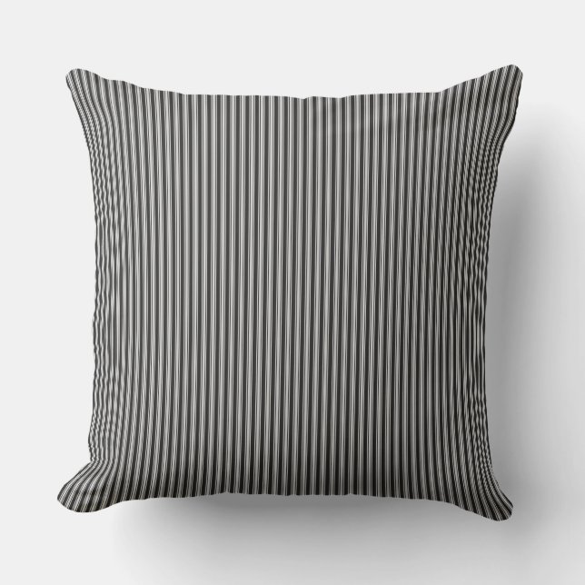 Black and White Ticking Stripe Throw Pillow (Front)