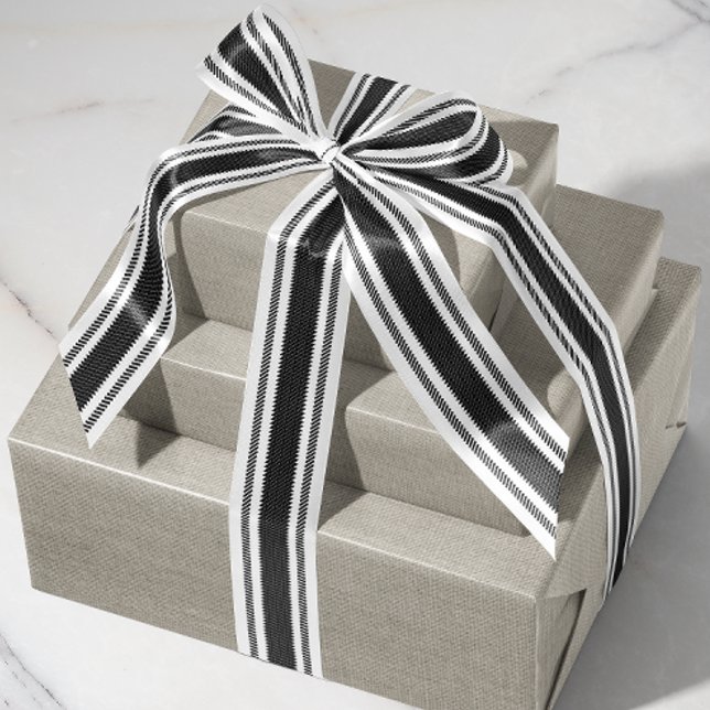 Black and White Ticking Tape Ribbon Grosgrain Ribbon (black and white rustic French country ticking tape stripe patterned ribbon)