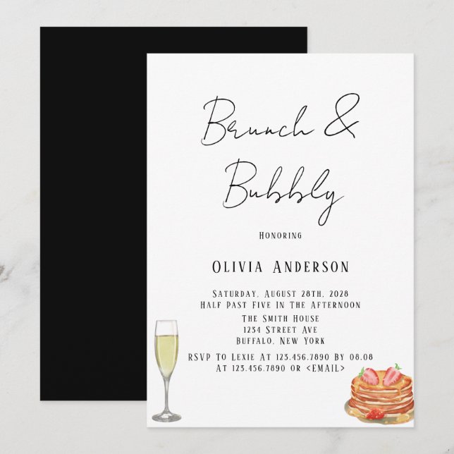 Black and White Tie Pancake Brunch & Bubbly Invitation (Front/Back)
