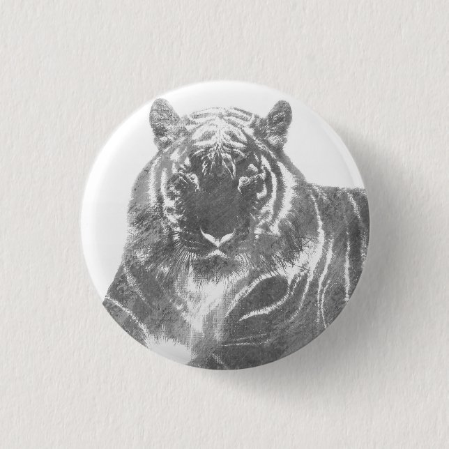 Black and White Tiger 1 Inch Round Button (Front)