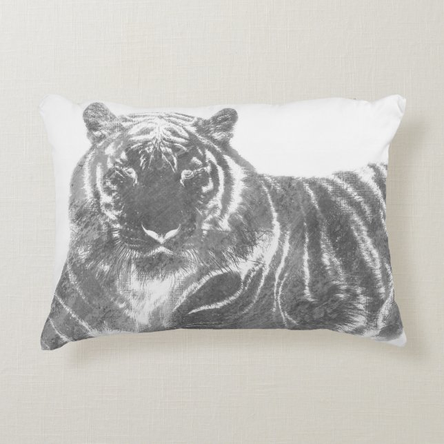 Black and White Tiger Accent Pillow (Front)