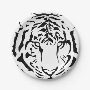 Black and White Tiger Close Up Paper Plates