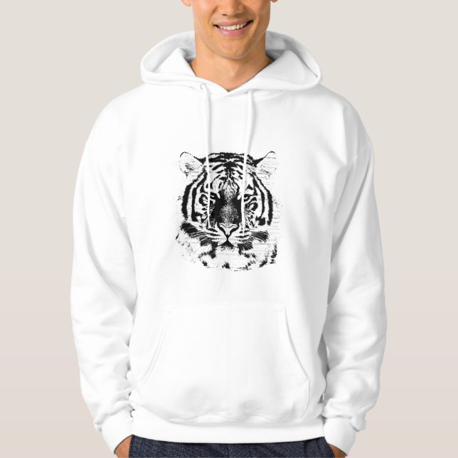 Black and White Tiger Face Hoodie (Front)