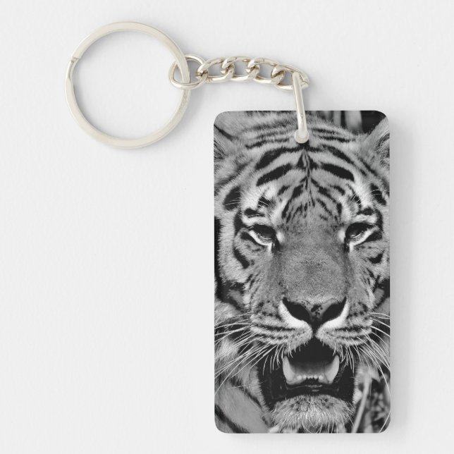 Black and White Tiger Face Keychain (Front)