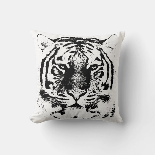 Black and White Tiger Face Throw Pillow (Front)