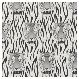 Black and White Tiger Face With Stripes Fabric
