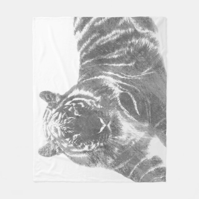 Black and White Tiger Fleece Blanket (Front)