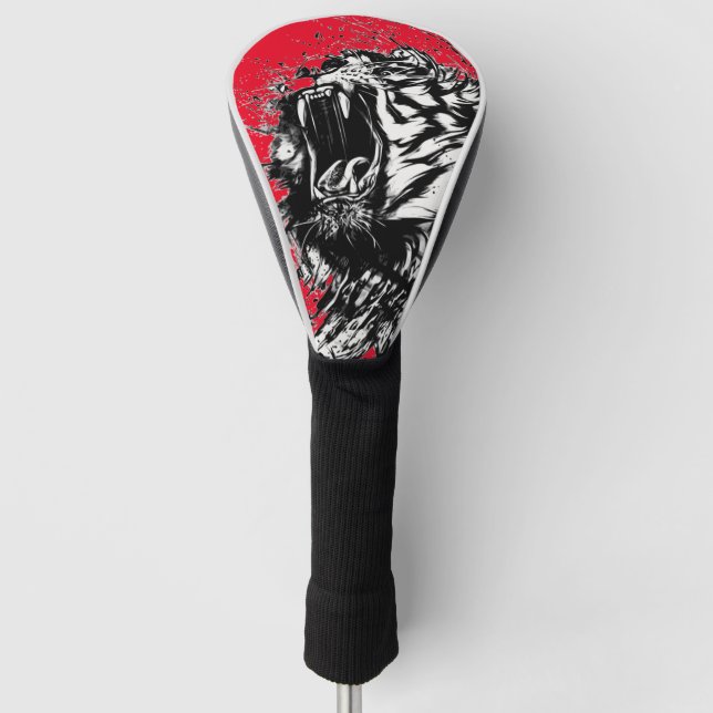 BLACK AND WHITE TIGER GOLF HEAD COVER IN RED (Front)