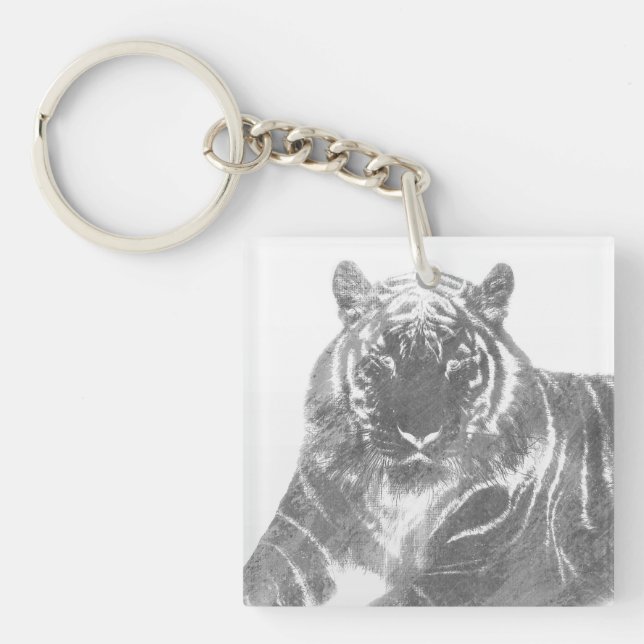 Black and White Tiger Keychain (Front)