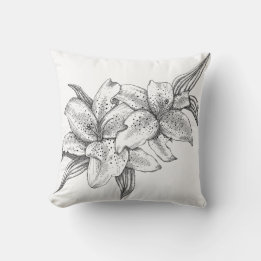 Black and White Tiger Lily Throw Pillow