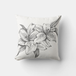 Black and White Tiger Lily Throw Pillow