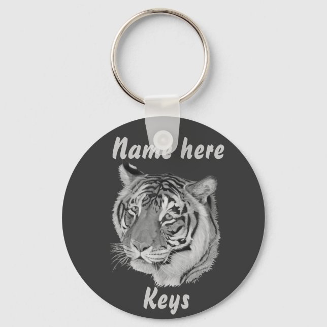 black and white tiger painting of big cat keychain (Front)