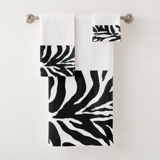 Black and White  Tiger Print Bathroom Towel Set (Insitu)