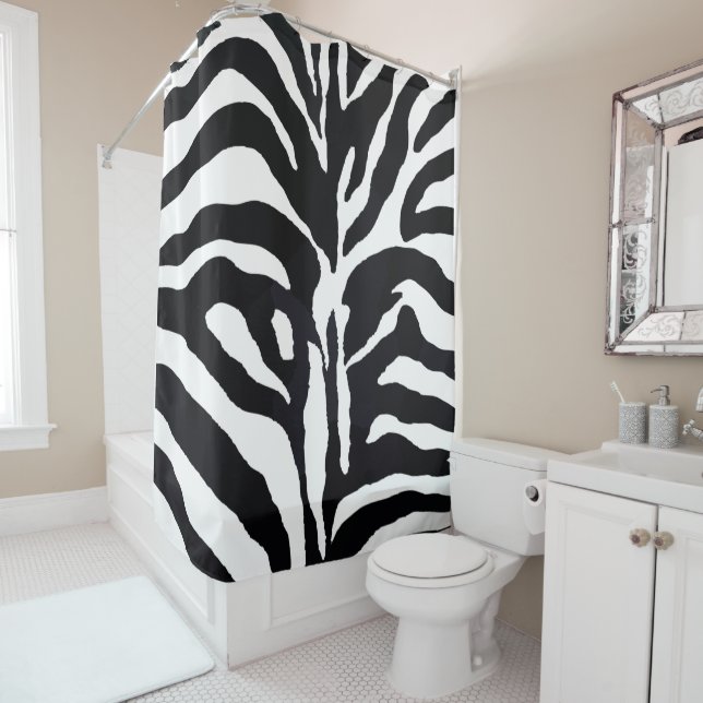 Black and White Tiger Print Shower Curtain (In Situ)