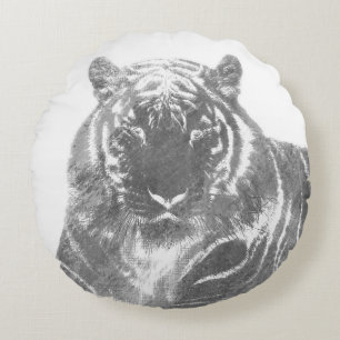 Black and White Tiger Round Pillow
