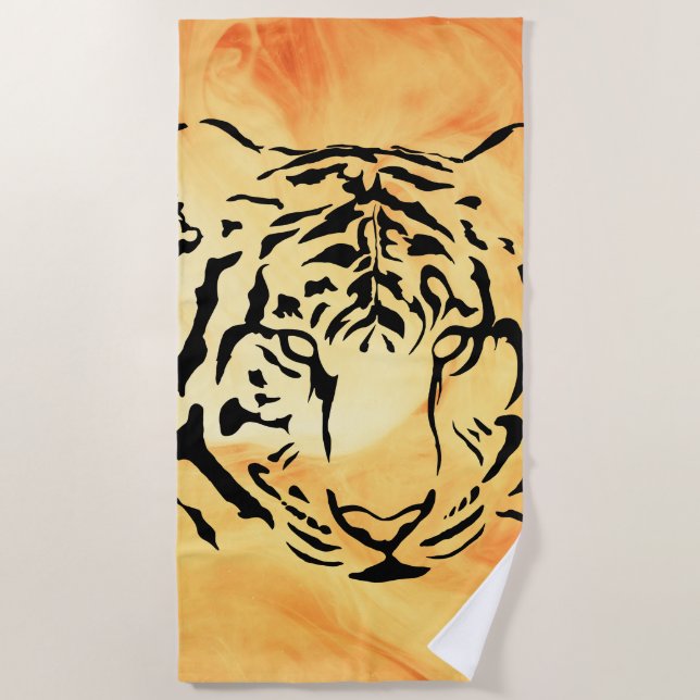 Black and White Tiger Silhouette Beach Towel (Front)