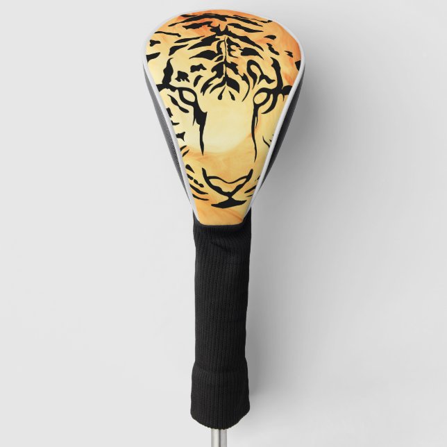 Black and White Tiger Silhouette Golf Head Cover (Front)