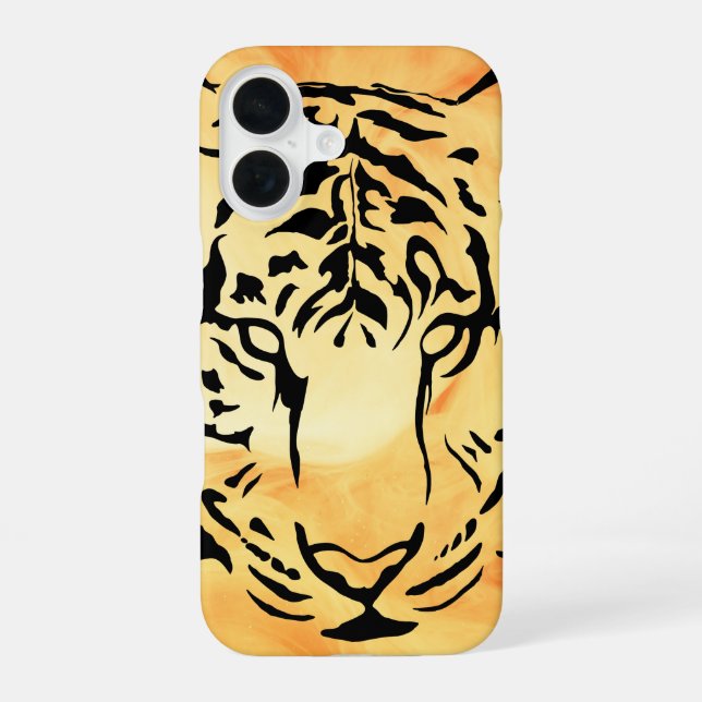 Black and White Tiger Silhouette iPhone 16 Case (Back)