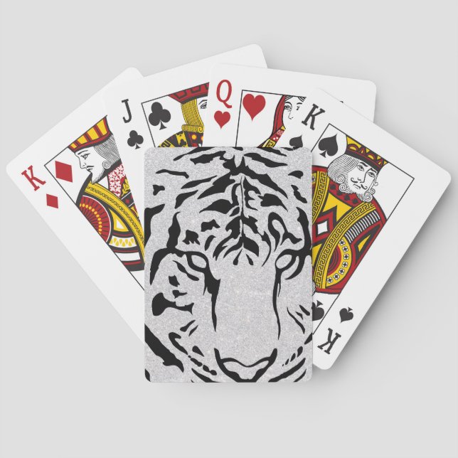 Black and White Tiger Silhouette Playing Cards (Back)