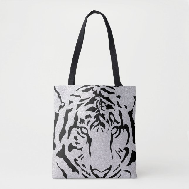 Black and White Tiger Silhouette Tote Bag (Front)
